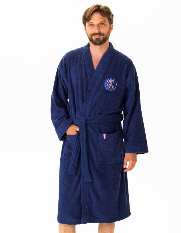 Peignoir de bain adulte PSG® col kimono, éponge bouclette (bleu)