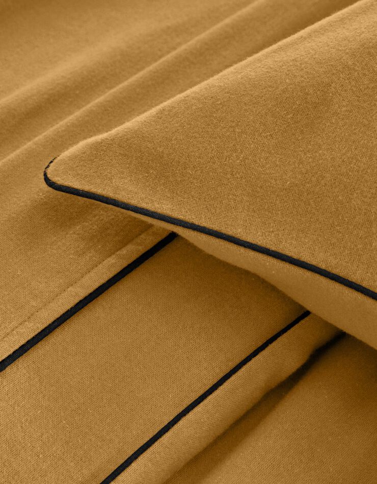 Linge de lit uni flanelle passepoil contrasté, collection "Intemporelle" (bronze)