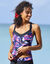 Haut de tankini imprimé dos croisé Lohena, coques moulées (bleu / rose)