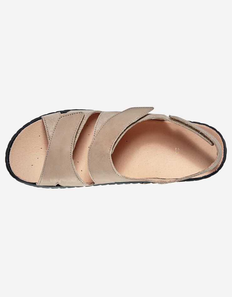 Sandales compensées en cuir - largeur confort (beige / doré)