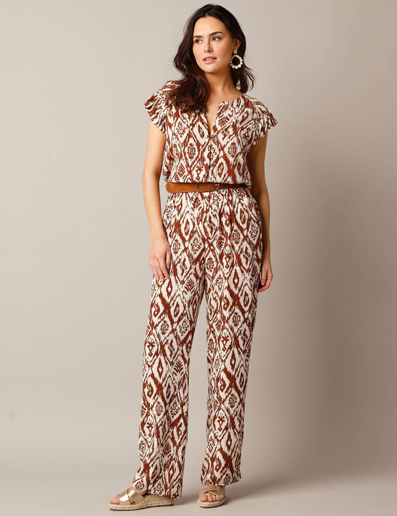 Combinaison pantalon, crépon imprimé (caramel / écru)