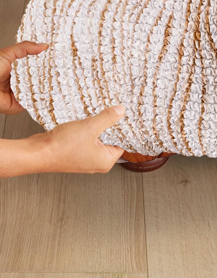 Housse bi-extensible microfibre imprimé vagues pour fauteuil et canapé (beige)
