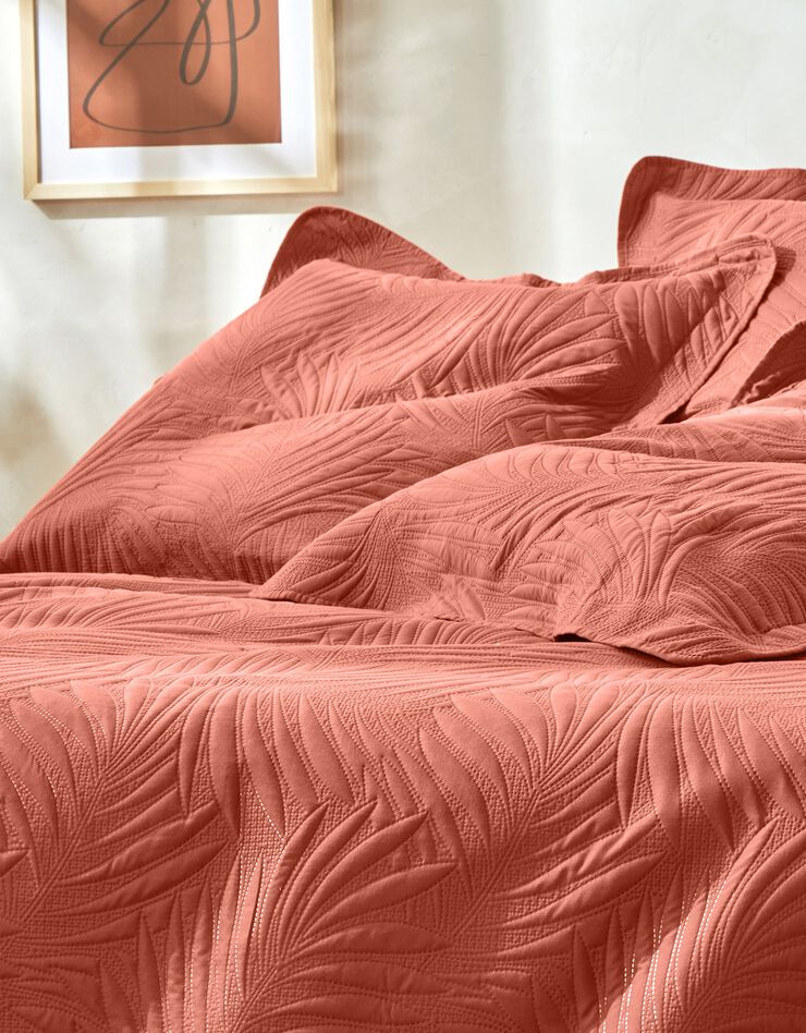 Couvre-lit uni matelassé reliéfé "feuillage" (terracotta)