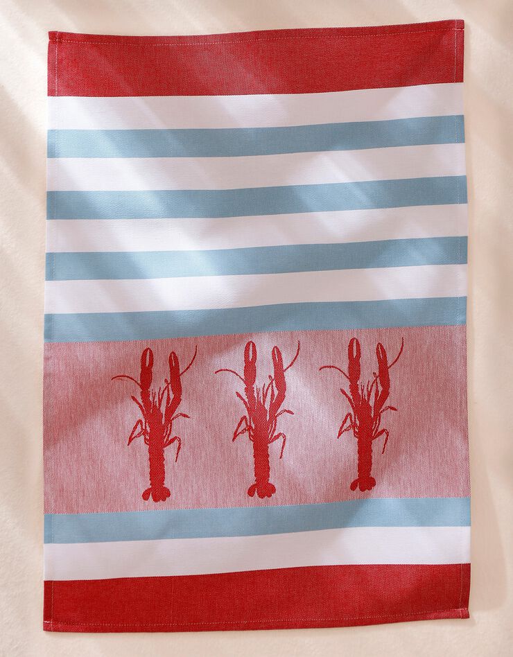 Torchon motif crustacés - lot de 3 (bleu / corail) Torchon motif crustacés - lot de 3 (bleu / corail)