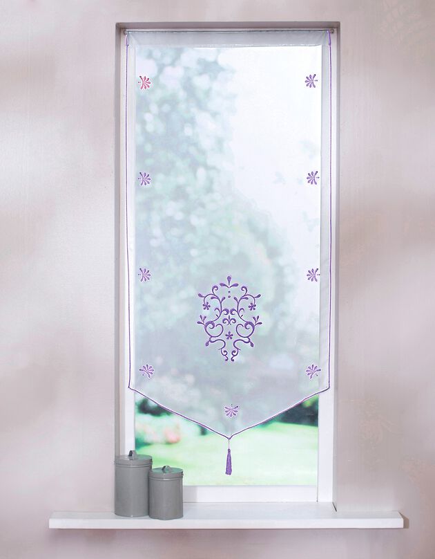 Vitrage pointe baroque brodé finition passe-tringle (lilas)