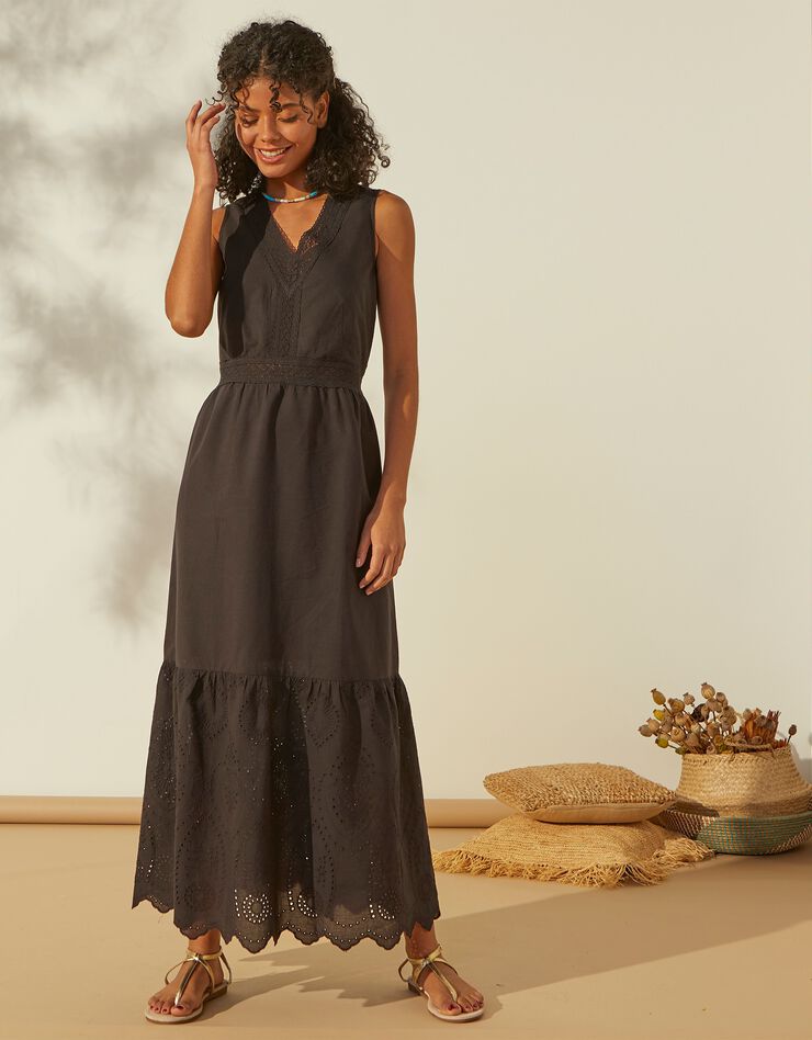 Robe longue, broderie anglaise (noir) Robe longue, broderie anglaise (noir)