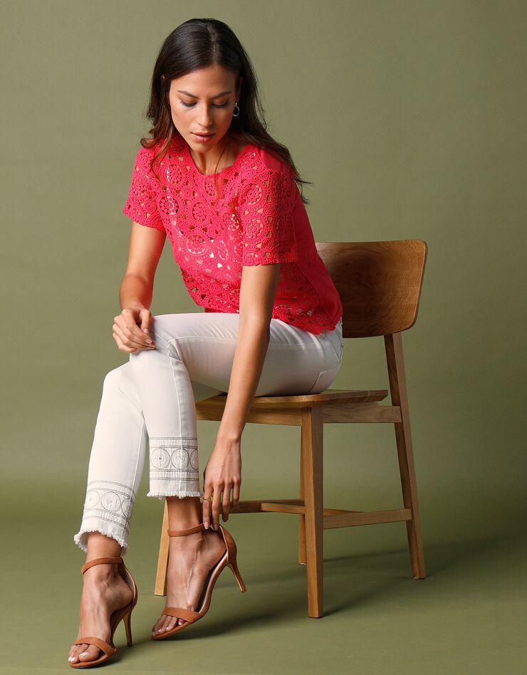 Tee-shirt macramé manches courtes (rose)