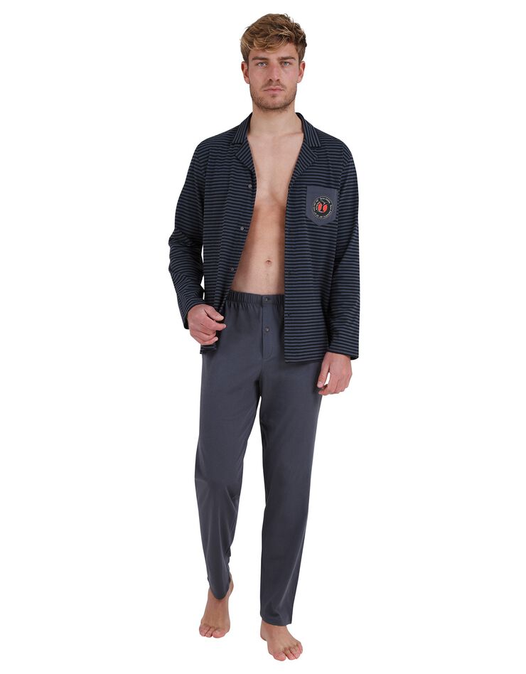 Pyjama tee-shirt rayé boutonné - coton (anthracite) Pyjama tee-shirt rayé boutonné - coton (anthracite)