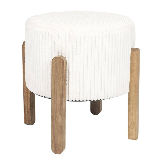 Tabouret cylindrique, pieds en  bois (blanc)