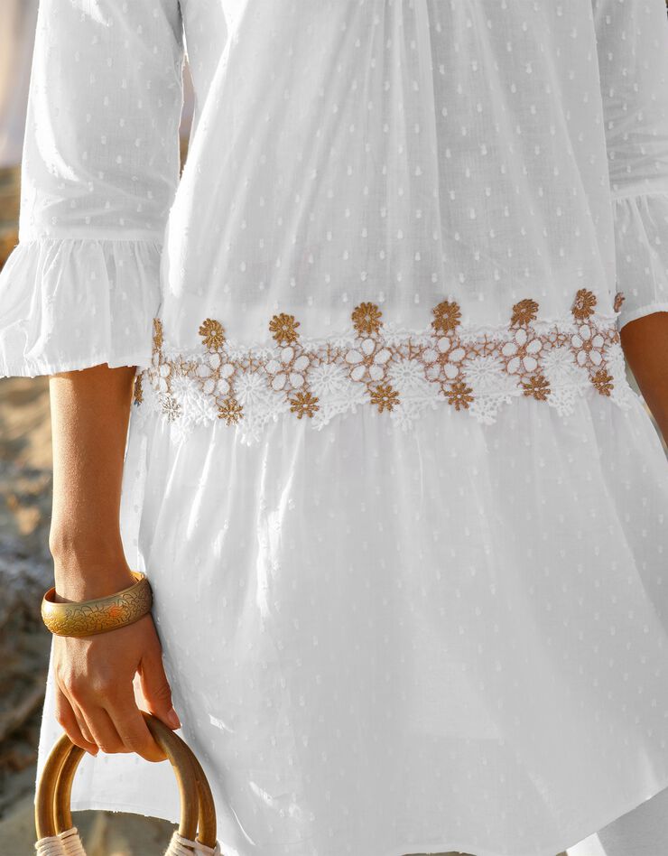Tunique voile plumetis macramé (blanc) Tunique voile plumetis macramé (blanc)