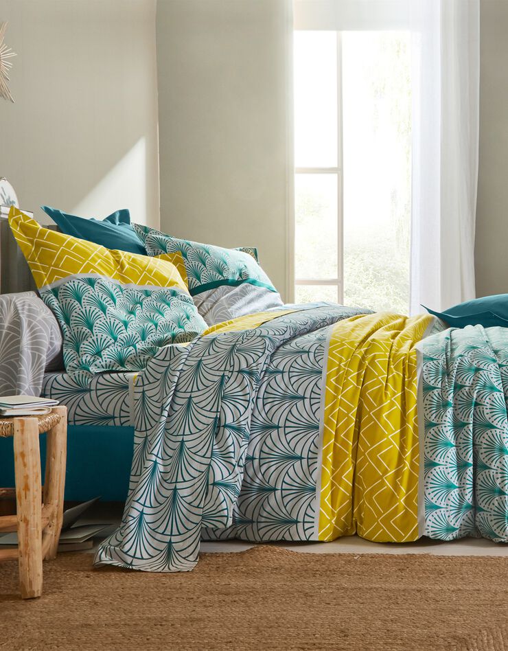 Linge de lit Eddy en coton à motifs graphiques (vert)