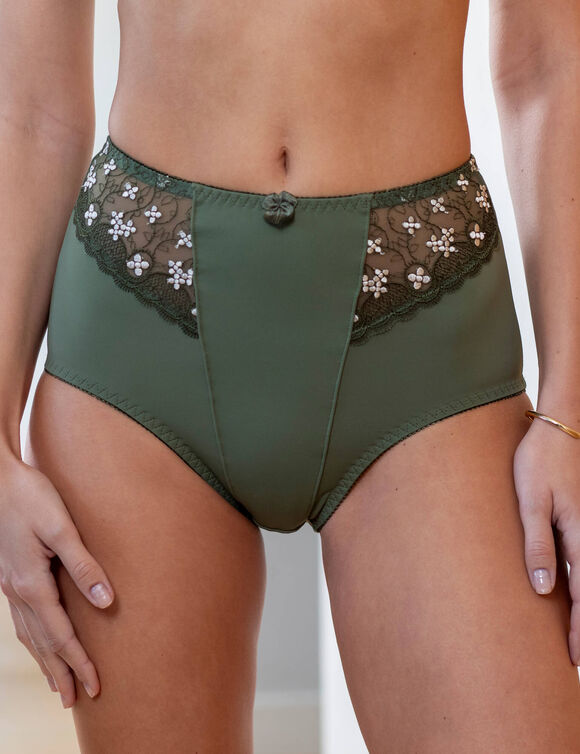 Gainette microfibre tulle brod&eacute; Caminata (kaki)