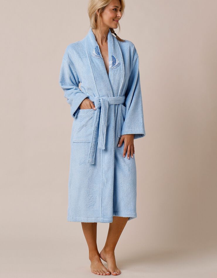 Peignoir mixte éponge brodé plumes - 380 g/m2 (bleuet)