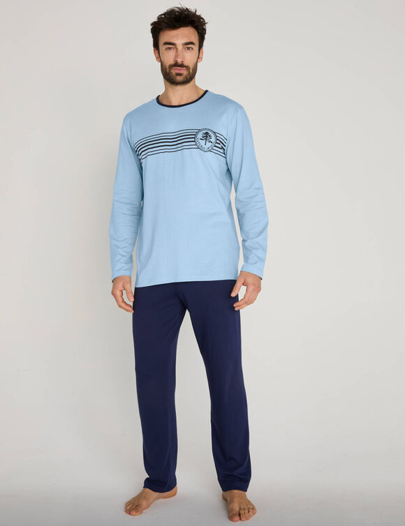 Pyjama pantalon jersey coton manches longues (bleu / marine)