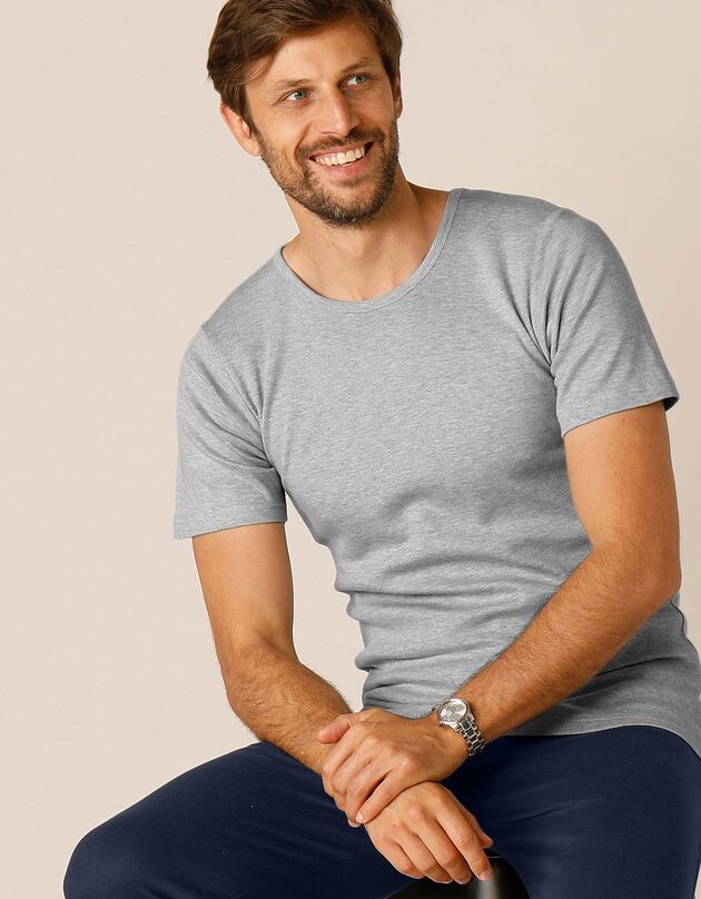 Tee-shirt sous-vêtement homme col rond manches courtes coton - lot de 2 (gris chiné)