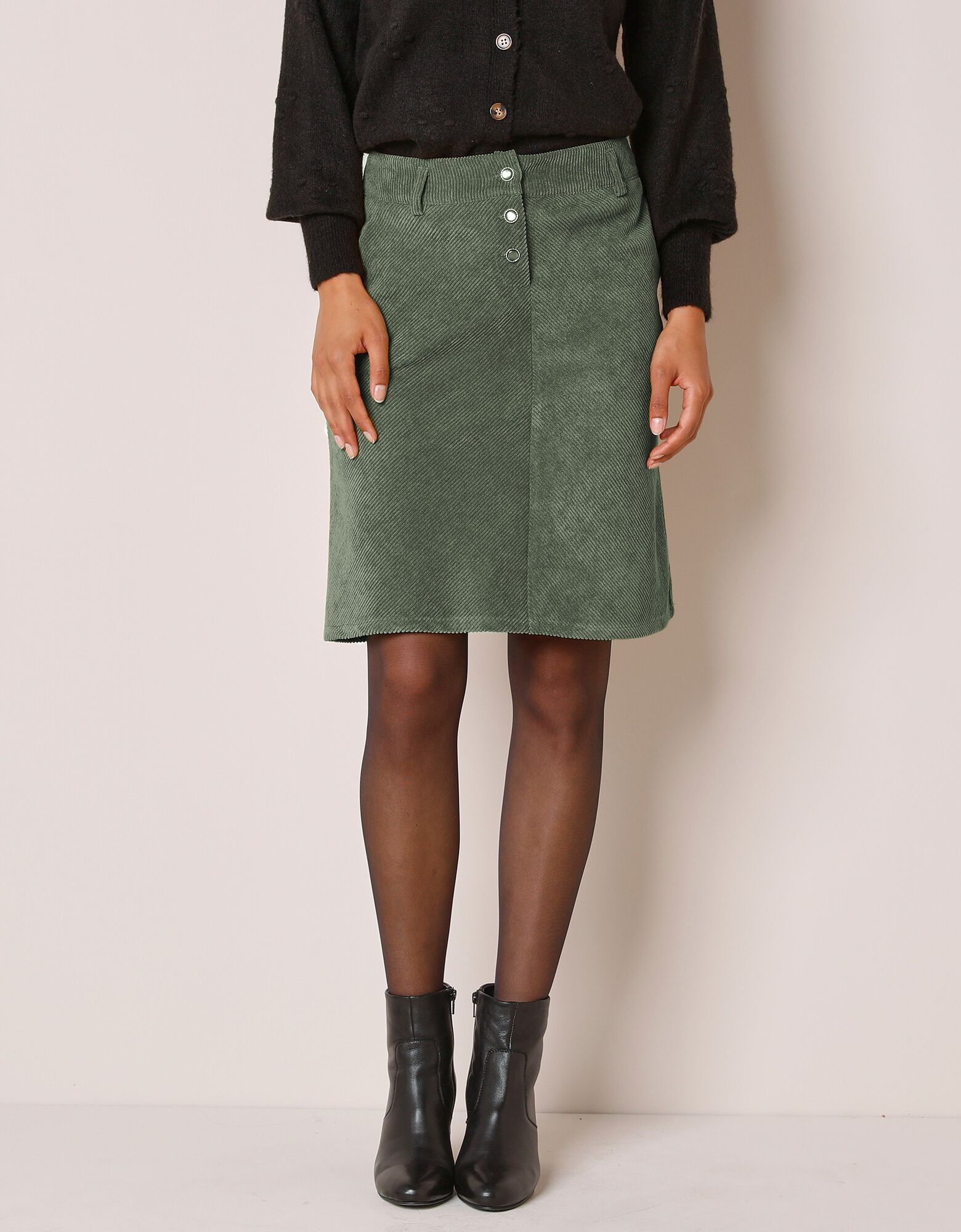 Jupe trap?�ze, velours, kaki | Blancheporte