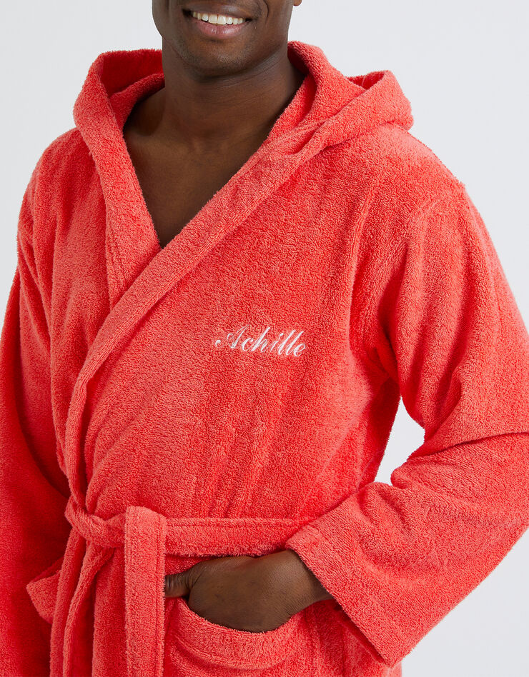 Peignoir mixte adulte col capuche éponge bouclette personnalisable (corail) Peignoir mixte adulte col capuche éponge bouclette personnalisable (corail)