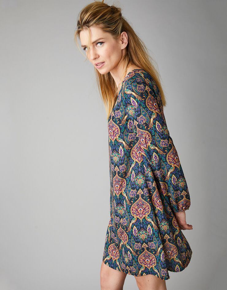 Robe en crêpe imprimé façon cachemire (noir / multicolore) Robe en crêpe imprimé façon cachemire (noir / multicolore)
