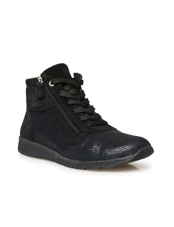 Boots zippées en cuir et textile extensible (noir)