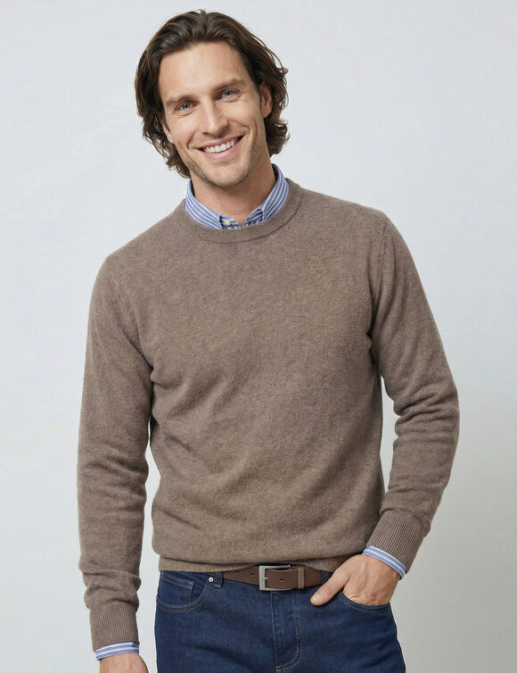 Pull col rond 80% laine (taupe clair)