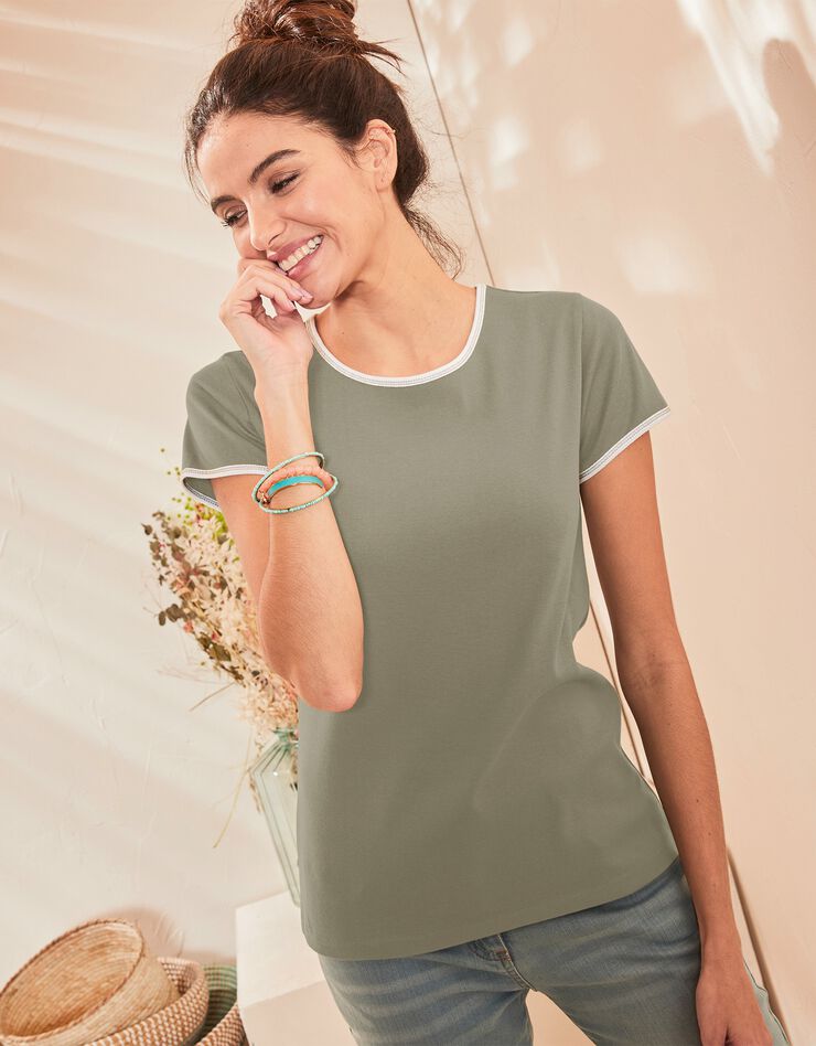 Tee-shirt bicolore manches courtes (kaki) Tee-shirt bicolore manches courtes (kaki)
