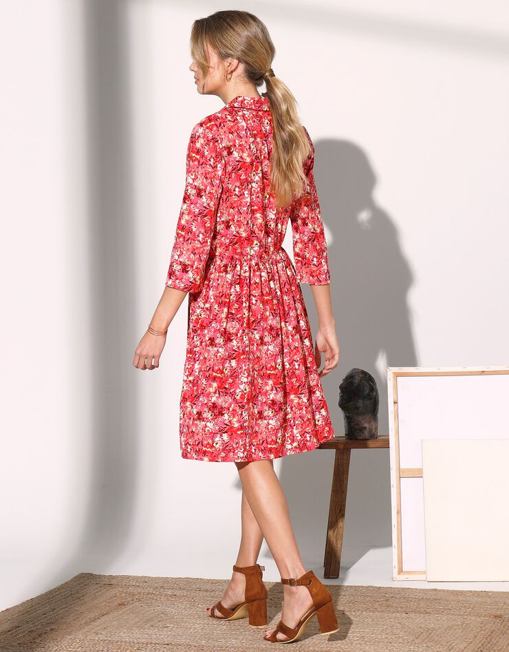 Robe cache-coeur imprimée manches 3/4, crêpe (fuchsia / prune)