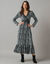 Robe longue effet cache-coeur, maille imprimée (noir / écru)