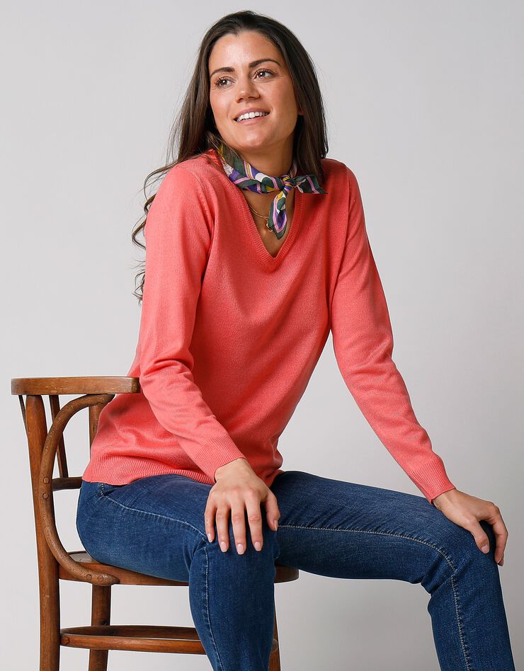 Pull col V toucher cachemire (corail) Pull col V toucher cachemire (corail)
