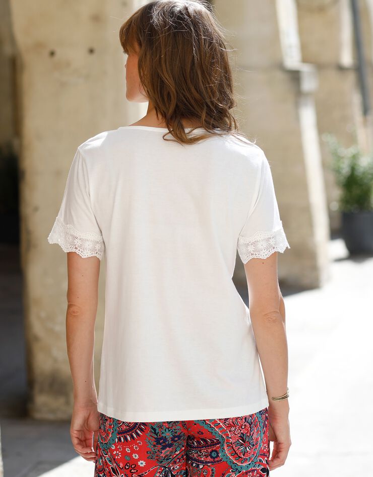 Tee-shirt col carré galon fantaisie (blanc) Tee-shirt col carré galon fantaisie (blanc)
