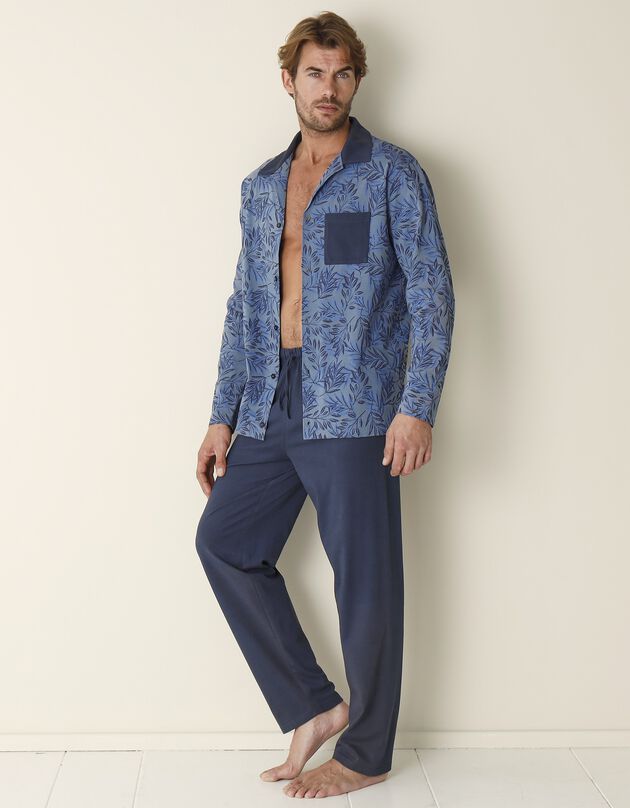Pyjama coton fantaisie manches longues (marine)