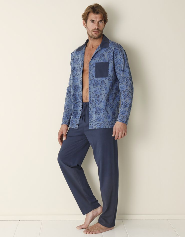 Pyjama coton fantaisie manches longues (marine)