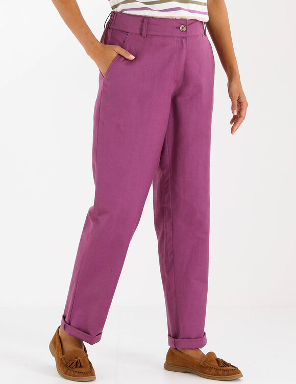 Pantalon coupe mom coton-lin uni (violet gris&eacute;)