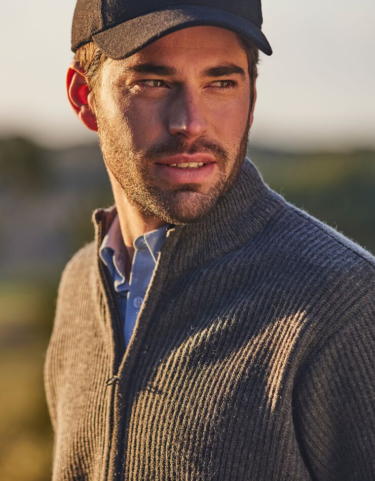 Gilet zippé côte anglaise 30% laine (gris anthracite) Gilet zippé côte anglaise 30% laine (gris anthracite)