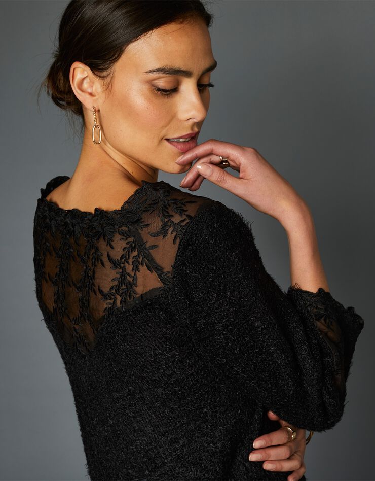 Pull maille douceur dentelle manches 3/4 (noir) Pull maille douceur dentelle manches 3/4 (noir)