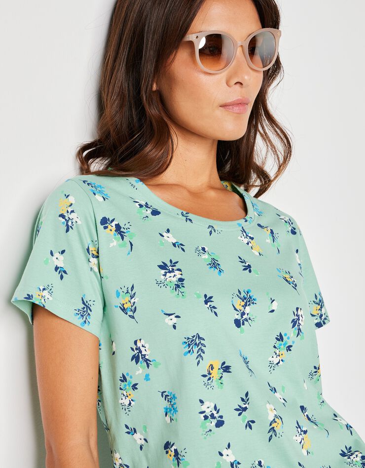 Tee-shirt col rond imprimé fleuri coton (vert d'eau) Tee-shirt col rond imprimé fleuri coton (vert d'eau)