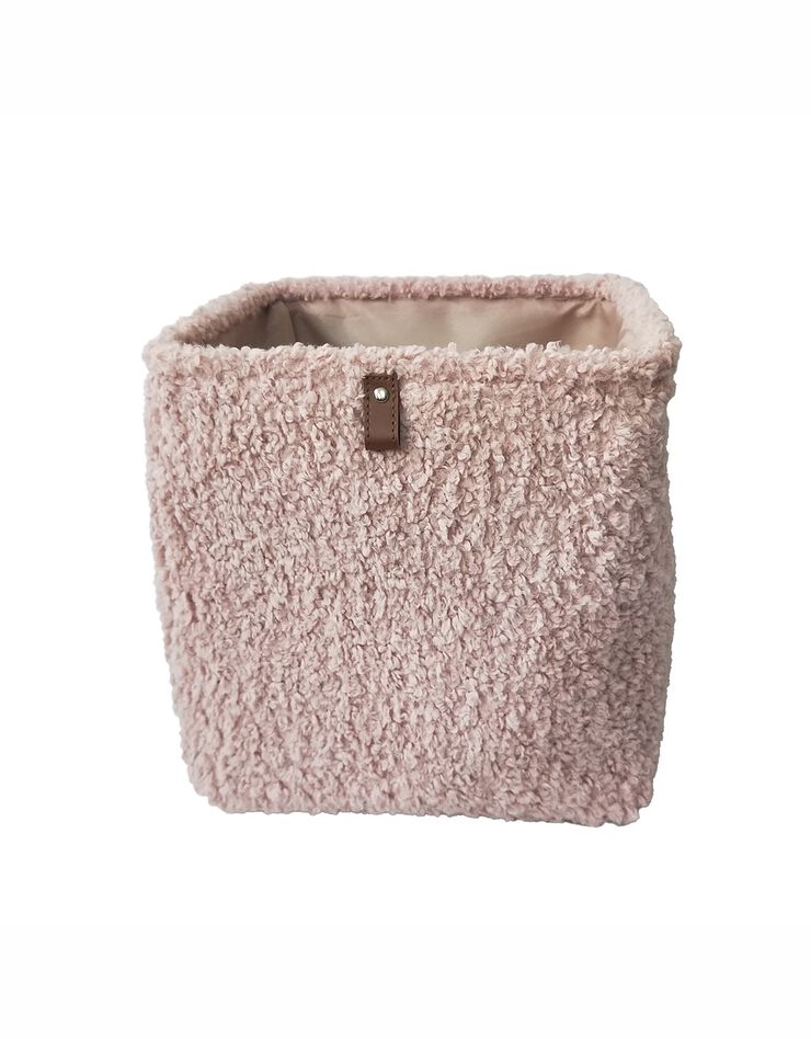 Panier rangement carré en bouclette sherpa (rose poudré)