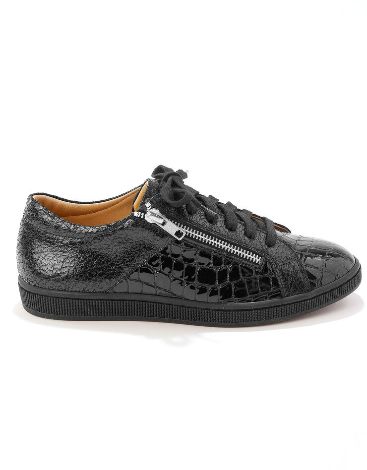 Baskets basses zippées en cuir souple effet croco (noir) Baskets basses zippées en cuir souple effet croco (noir)