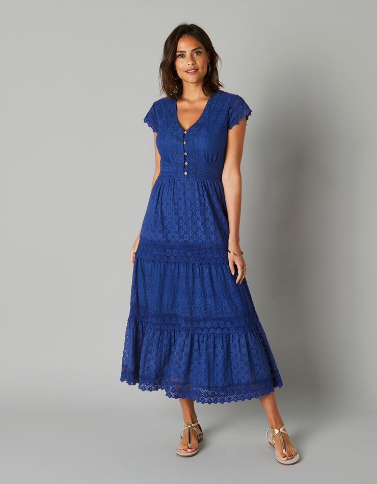 Robe longue dentelle macramé (indigo)