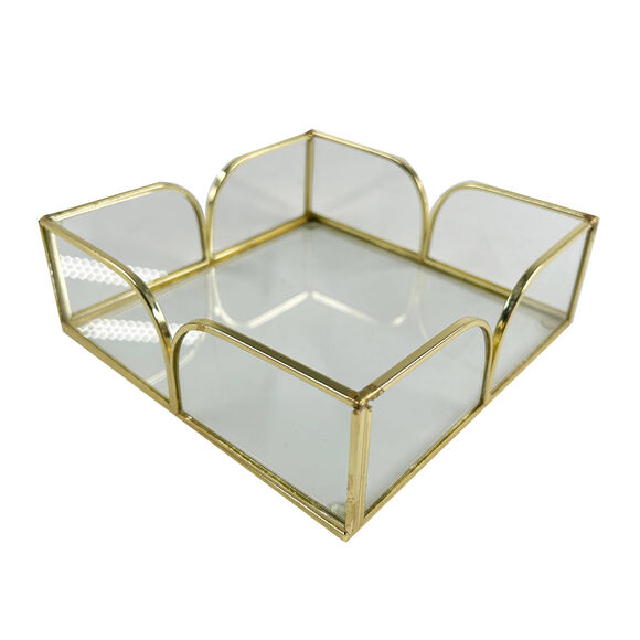 Plateau en verre et métal coloris doré (doré)