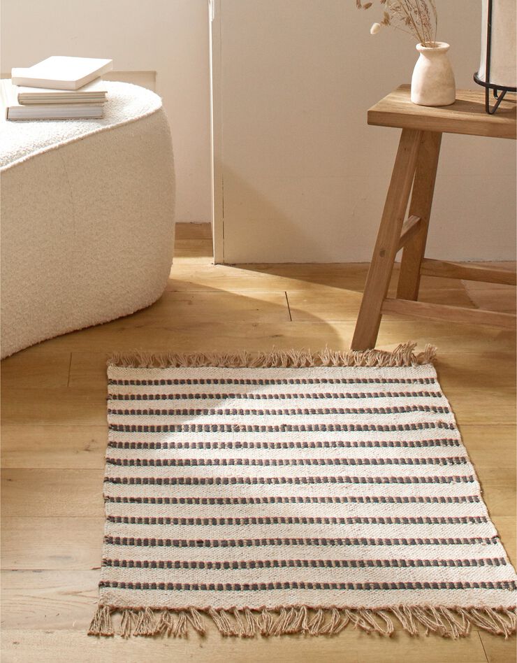 Tapis tissé petit format imprimé géométrique - rectangulaire (écru / noir)