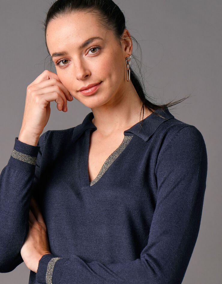 Pull col polo détails brillants, toucher cachemire (marine) Pull col polo détails brillants, toucher cachemire (marine)