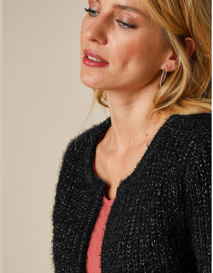 Gilet paletot maille perlée fantaisie (noir) Gilet paletot maille perlée fantaisie (noir)
