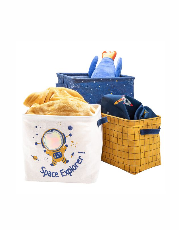 Panier déco rangement enfant mission cosmos - lot de 3 (bleu+jaune+blanc)
