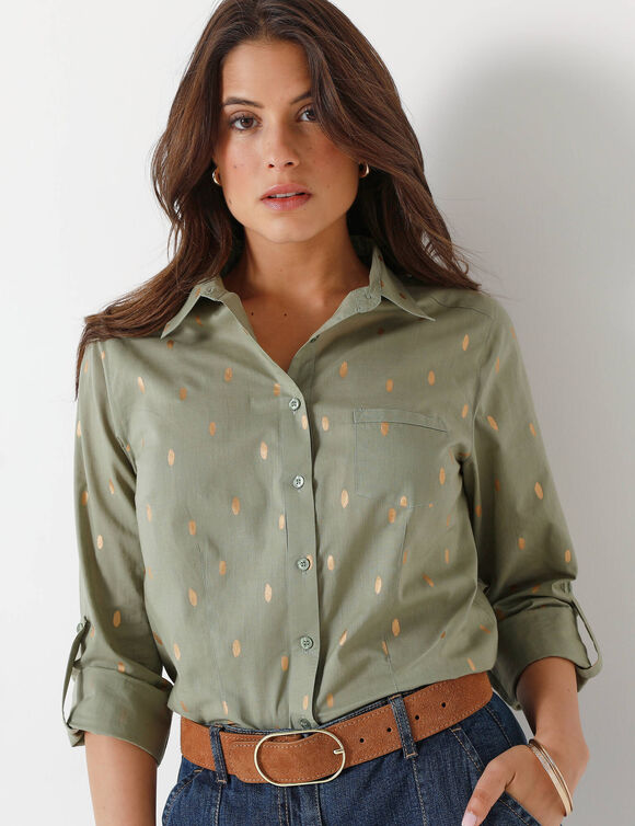 Chemisier boutonné imprimé doré (vert mousse / doré)