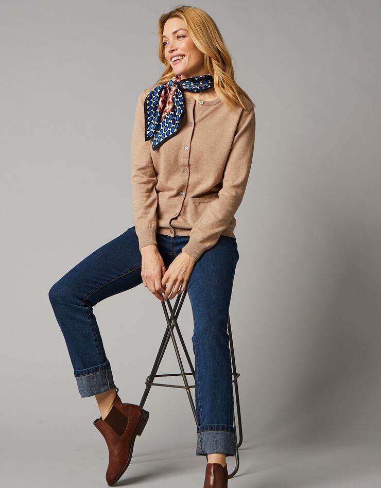 Cardigan boutonné, laine d'agneau (beige chiné) Cardigan boutonné, laine d'agneau (beige chiné)