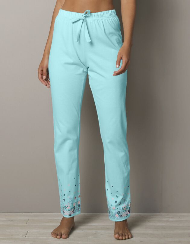 Pantalon base imprimée bucolique - coton jersey (aqua)