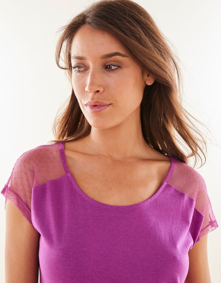 Chemise de nuit viscose et plumetis (violine) Chemise de nuit viscose et plumetis (violine)