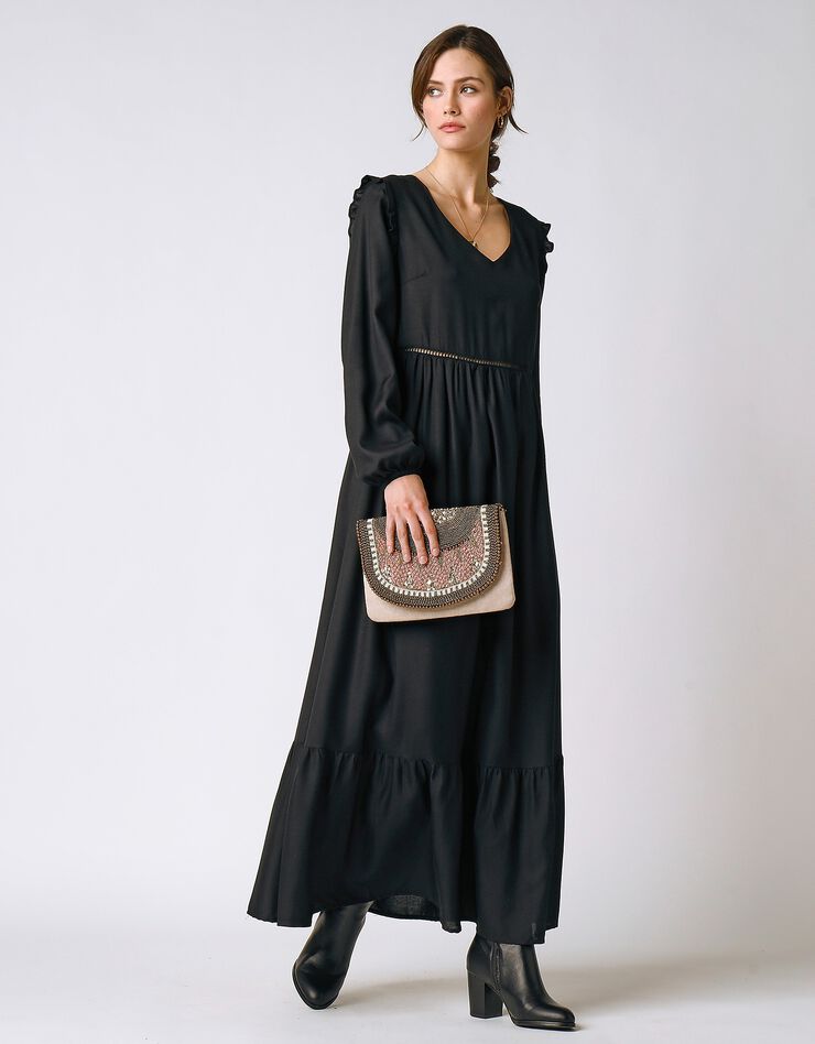 Robe longue unie base volantée (noir) Robe longue unie base volantée (noir)