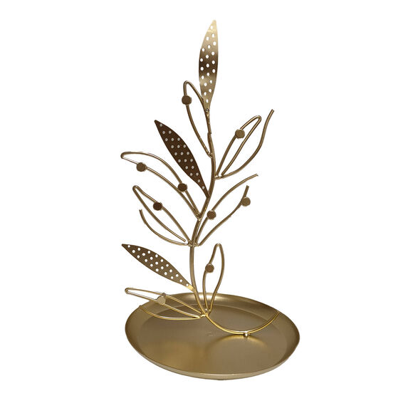 Porte-bijoux en m&eacute;tal, forme feuille (dor&eacute;)