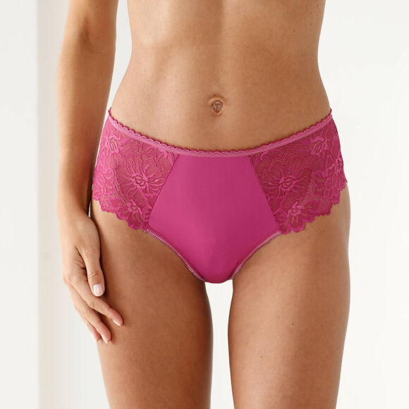Culotte microfibre et dentelle stretch forme tanga taille haute - lot de 2  (noir + violine)